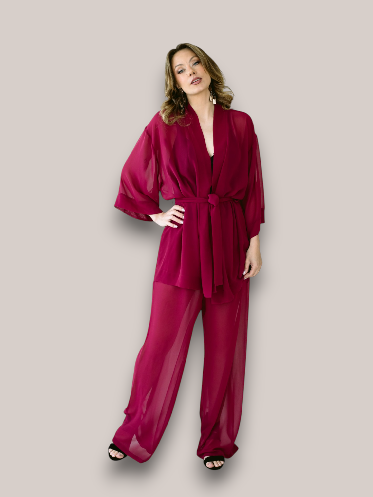 Vaarikapunane minikimono ja püksid - Image 4