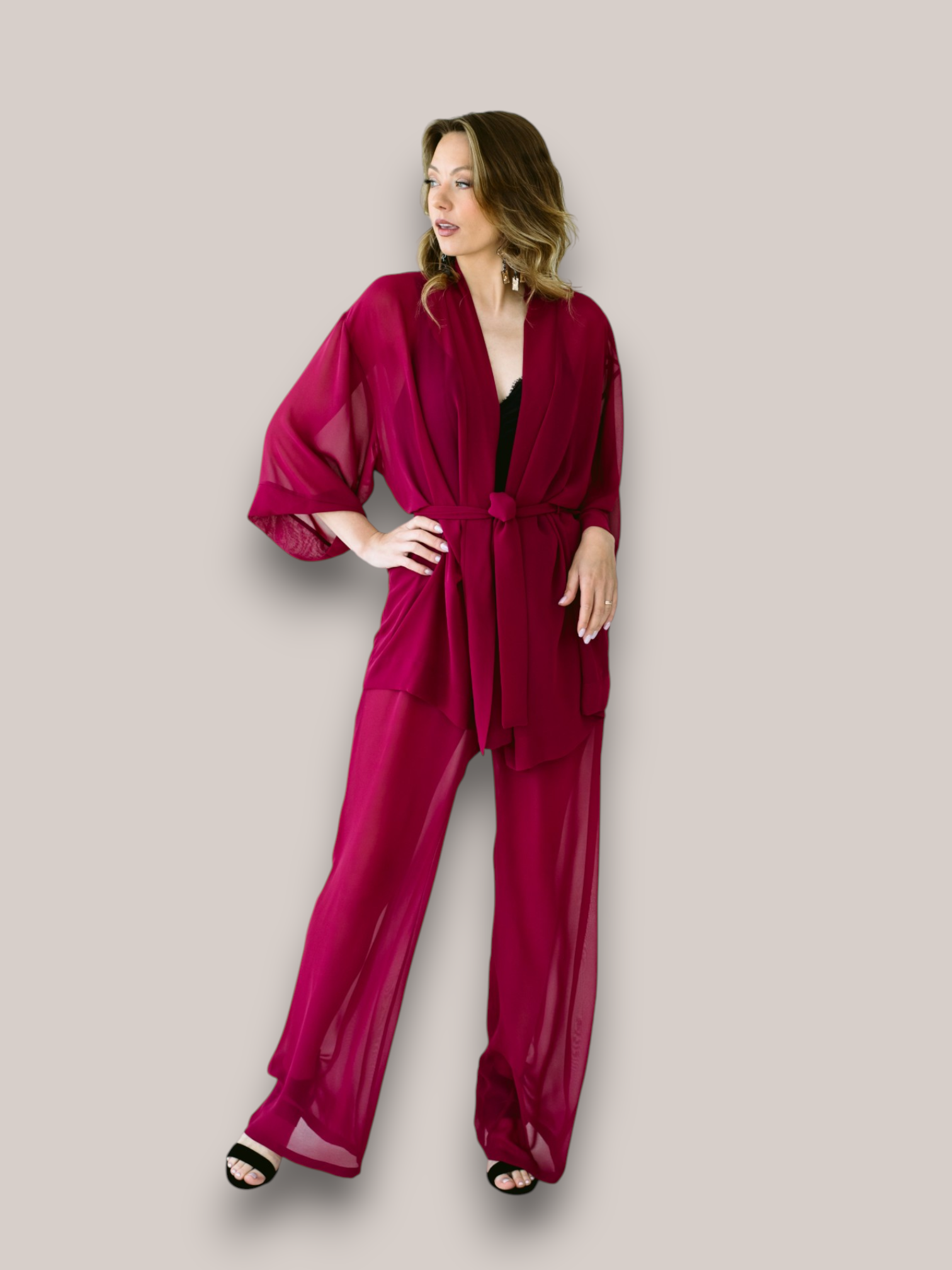 Vaarikapunane minikimono ja püksid - Image 3