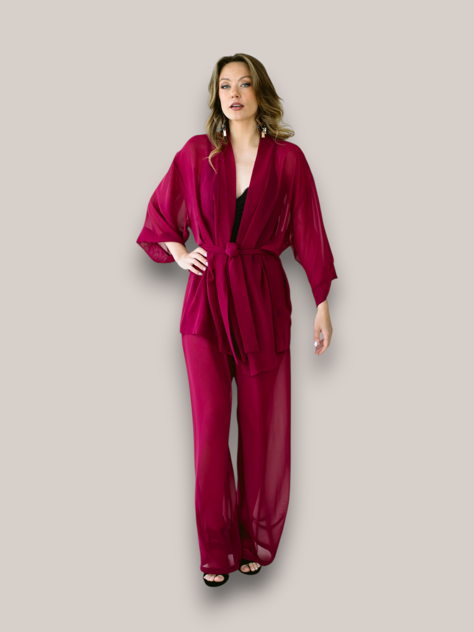 Vaarikapunane minikimono ja püksid - Image 2