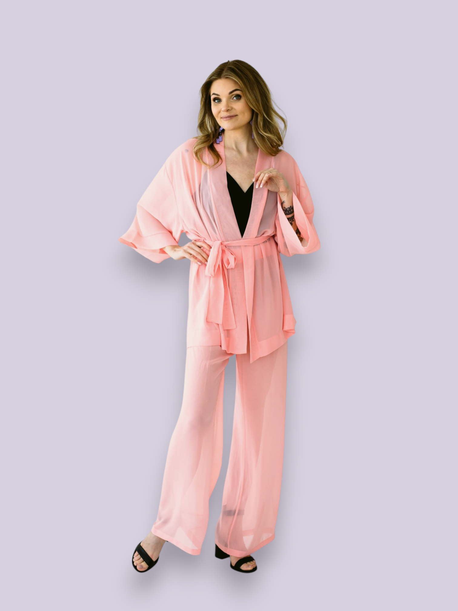 Hele korall minikimono ja püksid - Image 2