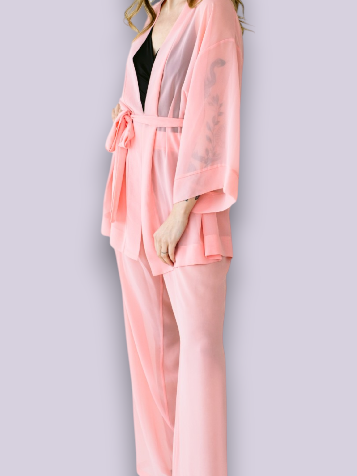 Hele korall minikimono ja püksid - Image 3